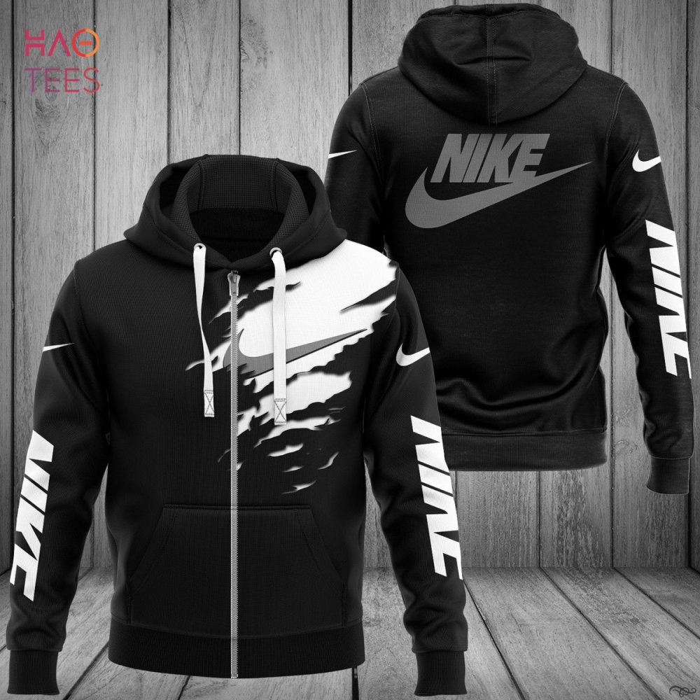 Nike Luxury Brand Black Mix Grey Logo Hoodie Limited Edition