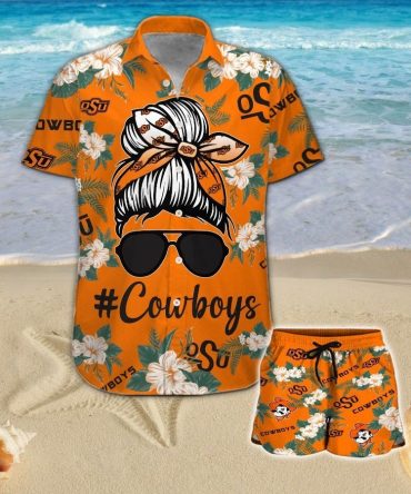 Oklahoma State Cowboys Girl Messy Bun Short Sleeve Button Up Tropical Hawaiian Shirt