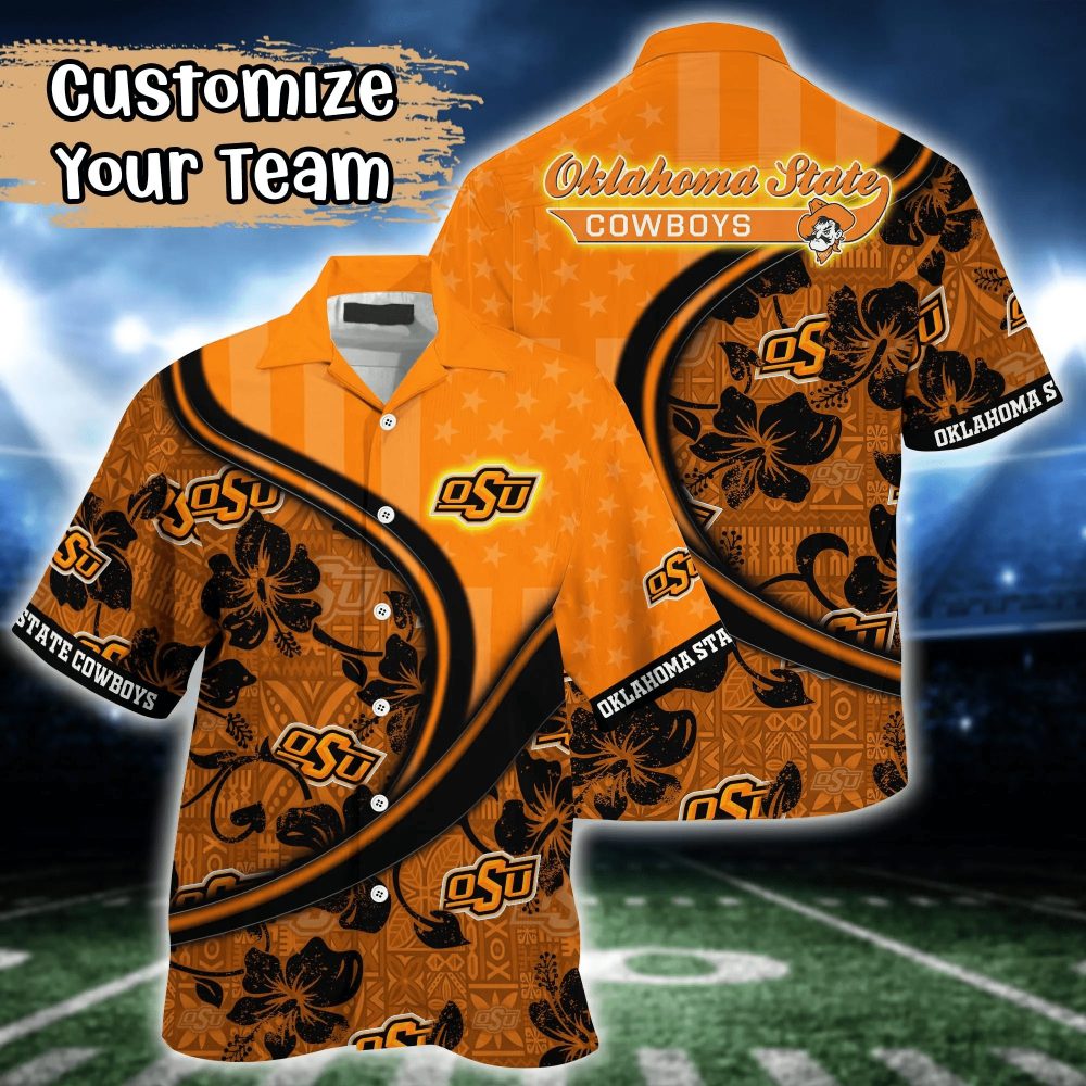 Oklahoma State Cowboys Ncaa Us Flag Hawaiian Shirt Custom Summer Aloha Shirt