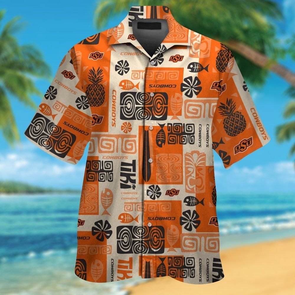 Oklahoma State Cowboys Short Sleeve Button Up Tropical Hawaiian Shirt Ver05