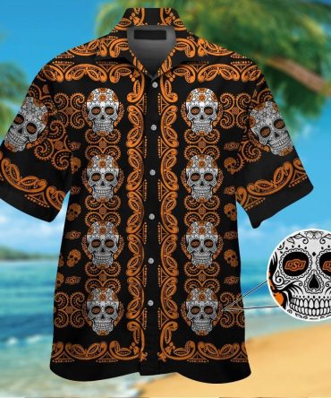 Oklahoma State Cowboysskull Short Sleeve Button Up Tropical Hawaiian Shirt