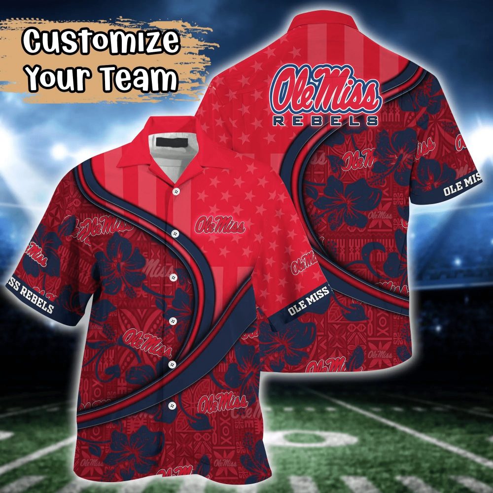 Ole Miss Rebels Ncaa Us Flag Hawaiian Shirt Custom Summer Aloha Shirt