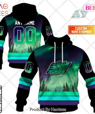 Personalized Cfl Saskatchewan Roughriders Northern Lights Style Hoodie, T-Shirt, Zip Hoodie, Sweatshirt