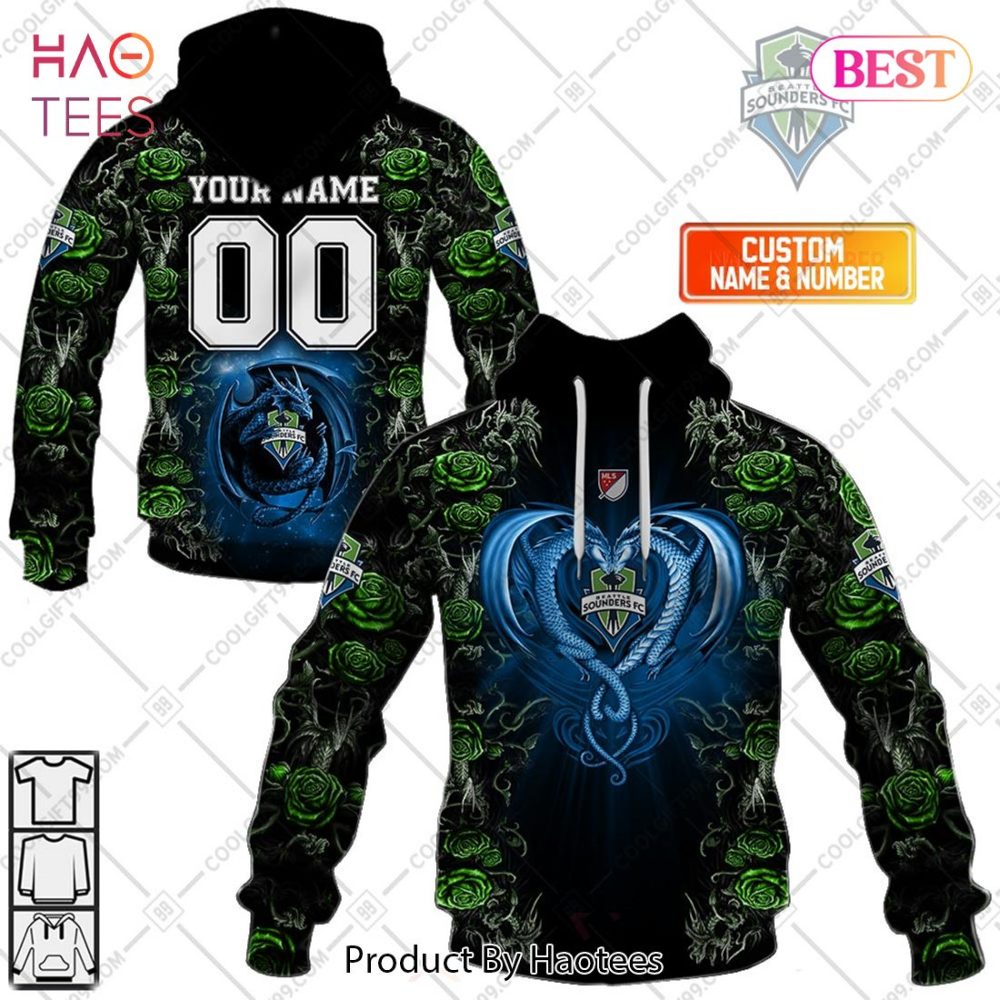 Personalized Mls Seattle Sounders Fc Roses Dragon Couple Hoodie, T-Shirt, Zip Hoodie, Sweatshirt
