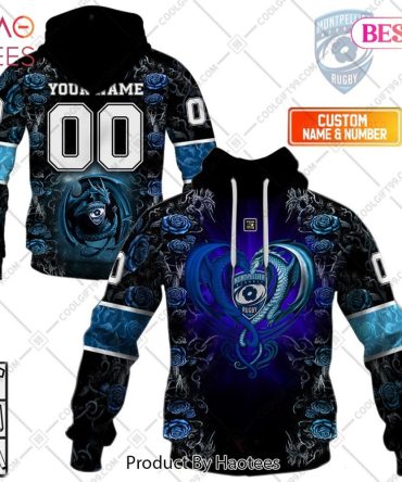 Personalized Montpellier Herault Rugby Rose Dragons Design Hoodie, T-Shirt, Zip Hoodie, Sweatshirt