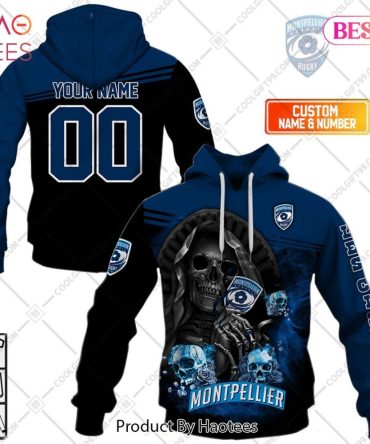 Personalized Montpellier Herault Rugby Skull Death Design Hoodie, T-Shirt, Zip Hoodie, Sweatshirt
