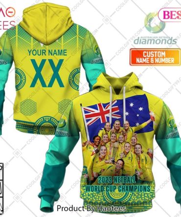 Personalized Netball Au Diamonds 2023 World Cup Champions Yellow Jersey Hoodie, T-Shirt, Zip Hoodie, Sweatshirt
