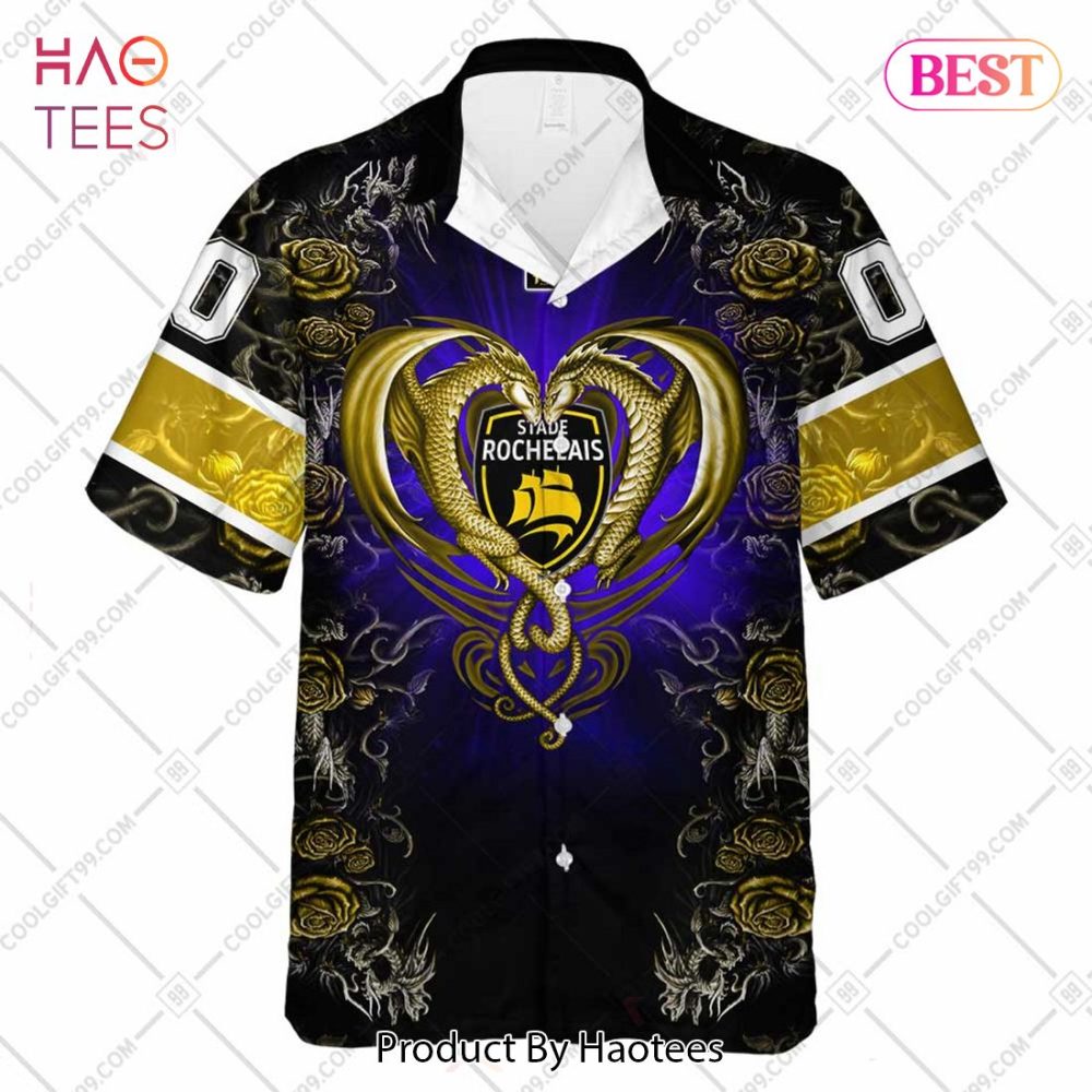 Personalized Stade Rochelais Rugby Rose Dragons Design Hawaiian Shirt - Image 2
