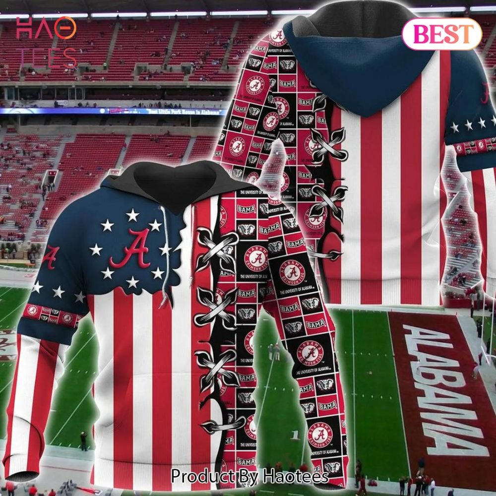 Alabama Crimson Tide With Flag American For Fan 3D Hoodie College Gifts
