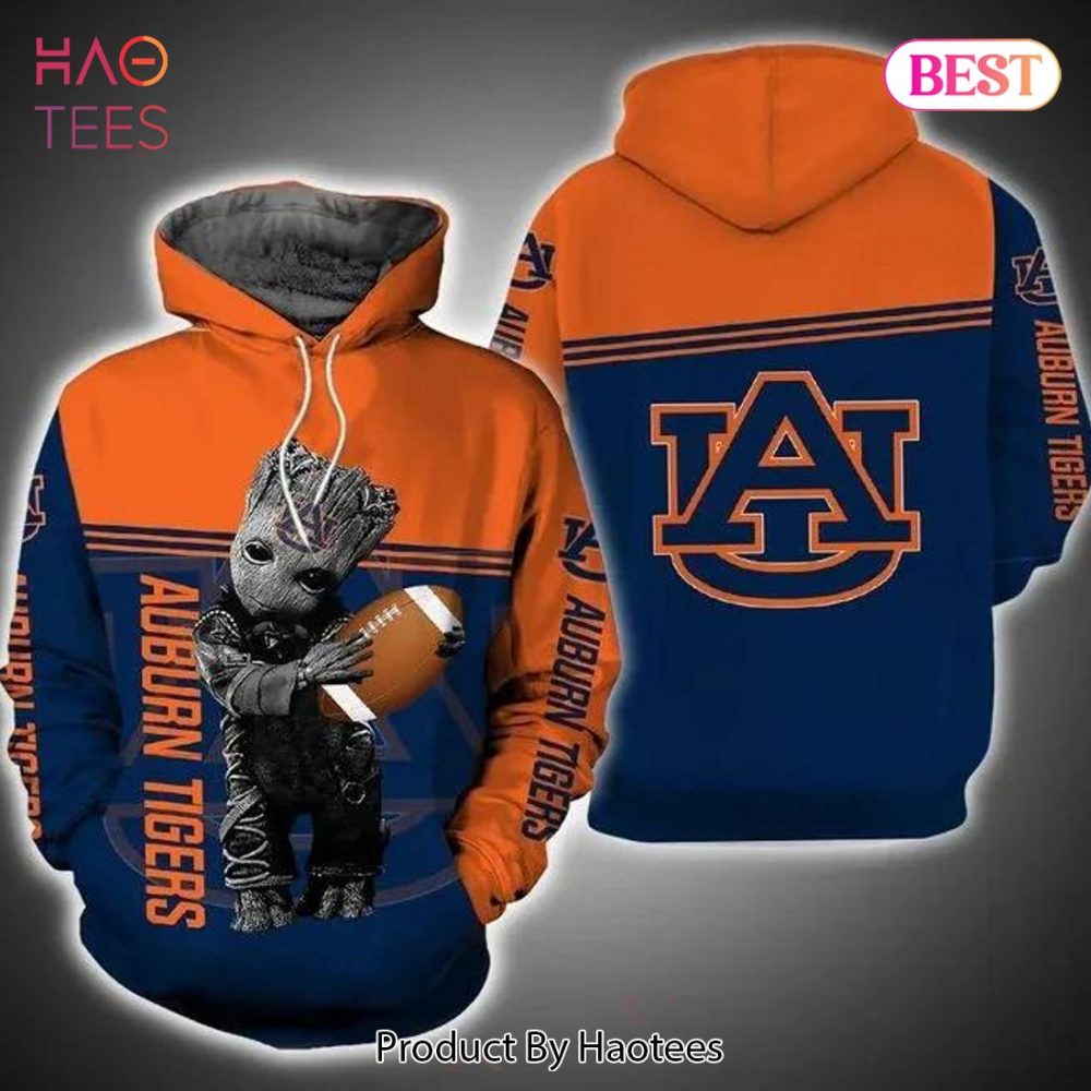 Baby Groot Hug Ball Auburn Tigers 3D Hoodie Auburn Tigers
