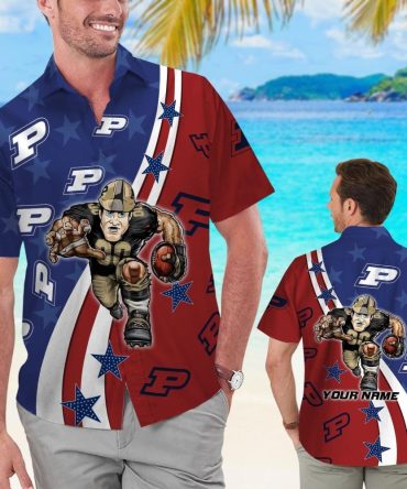 Purdue Boilermakers American Flag Name Personalized Tropical Hawaiian Shirts