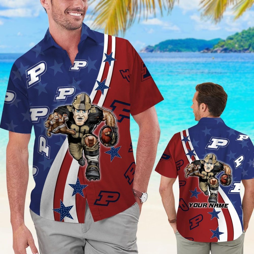 Purdue Boilermakers American Flag Name Personalized Tropical Hawaiian Shirts