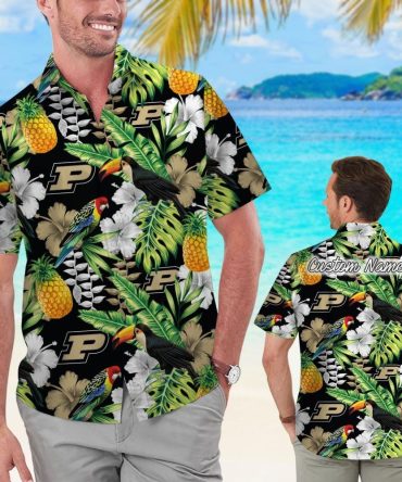 Purdue Boilermakers Name Personalized Parrot Floral Tropical Hawaiian Shirts