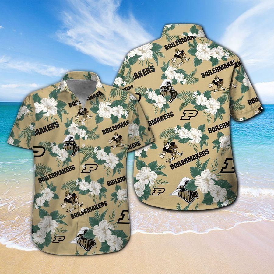 Purdue Boilermakers Short Sleeve Button Up Tropical Hawaiian Shirt Ver028