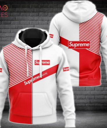 Supreme Luxury Brand White Mix Red 3D Hoodie Pod Design