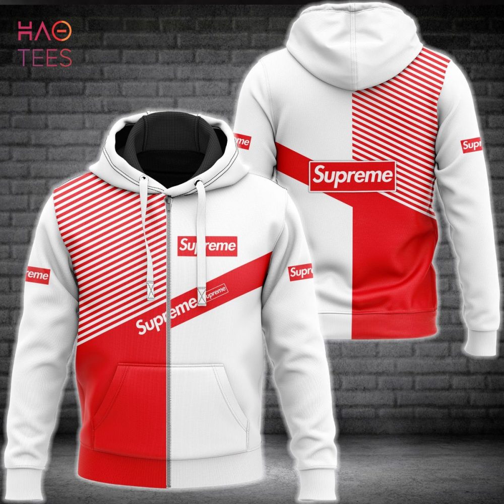 Supreme Luxury Brand White Mix Red 3D Hoodie Pod Design