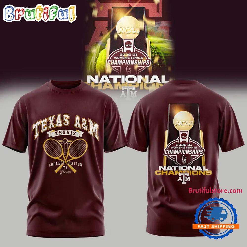 Texas A&M Aggies Women'S Tennis National Champions 2026 Red T Shirt