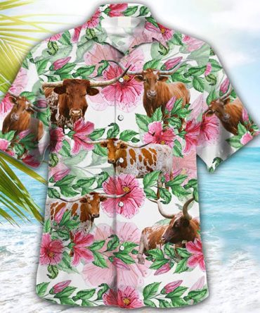 Texas Longhorn Cow Trendy Hawaiian Shirt, Farmer Trendy Hawaiian Shirts, Tropical Shirts, Gift For Him, Funny Trendy Hawaiian Shirts