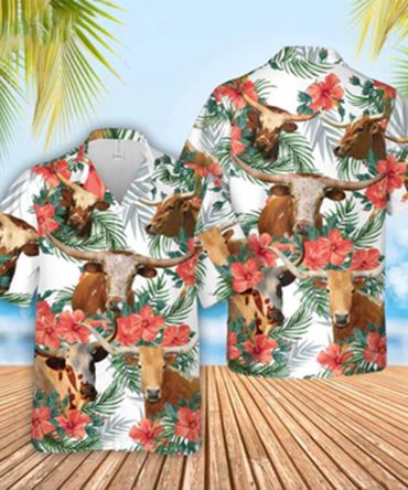 Texas Longhorn Hawaiian Flowers Trendy Hawaiian Shirt