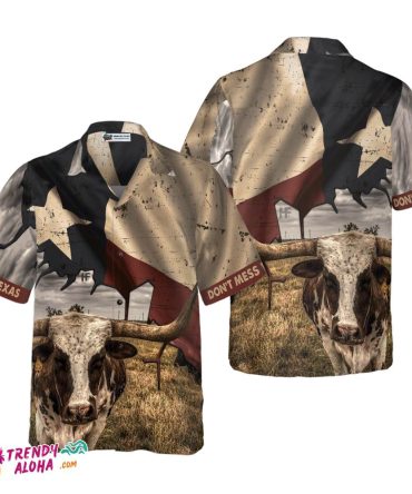 Texas State Map Pattern Flag Texas Hawaiian Shirt, Don’T Mess With Texas Longhorns Shirt, Texas Shirt For Men