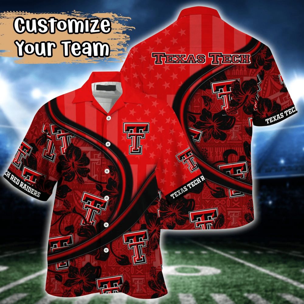 Texas Tech Red Raiders Ncaa Us Flag Hawaiian Shirt Custom Summer Aloha Shirt