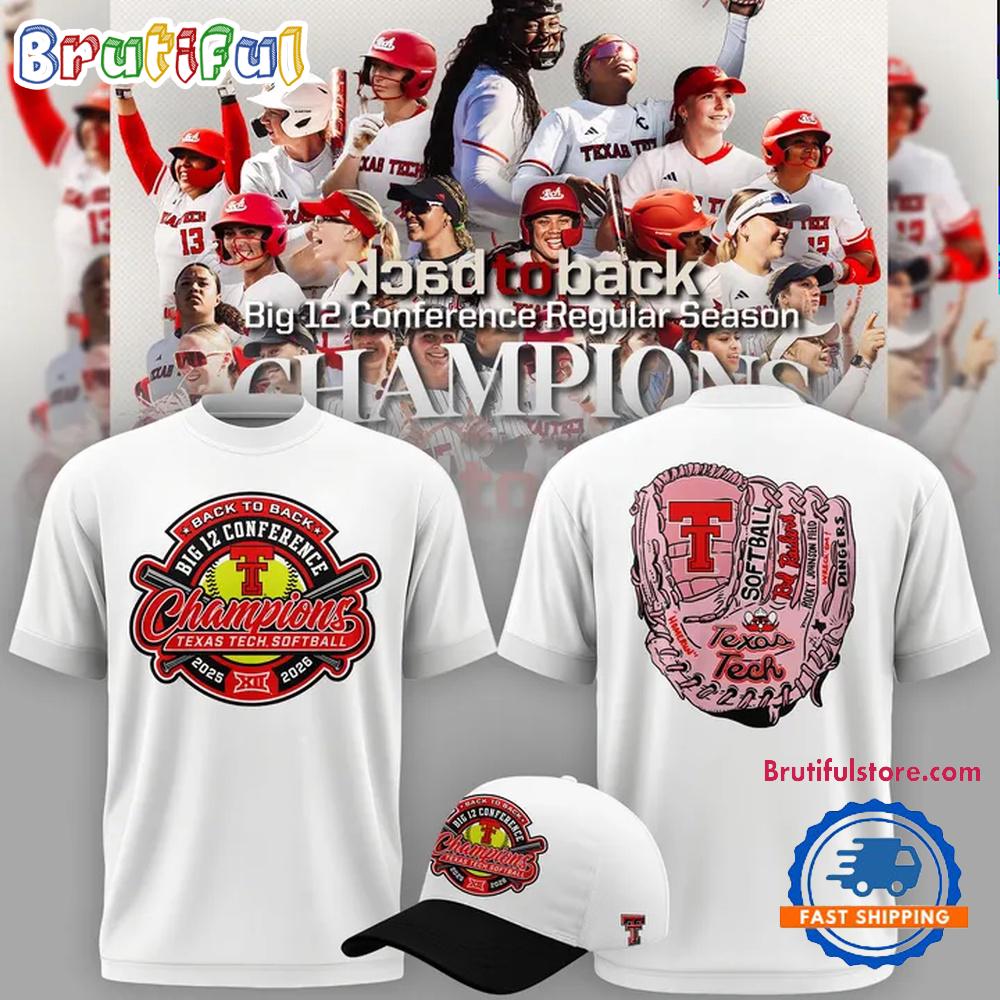 Texas Tech Red Raiders Softball Back-To-Back Big 12 Champions 2026 White T Shirt