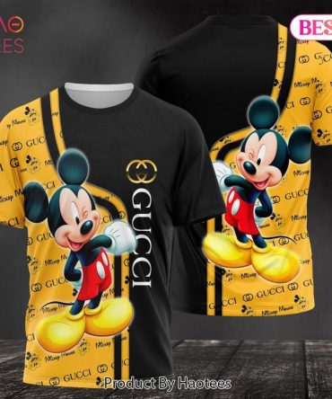 Gucci Black Mickey Mouse Glod Mix Black Color 3D T-Shirt Limited Edition