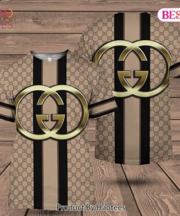 Gucci Gold Logo Brow Background Brand 3D T-Shirt Limited Editon