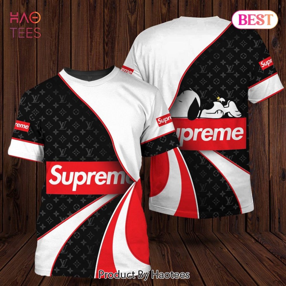 Supreme Black White Red Mix Louis Vuitton Logo Brand 3D T-Shirt