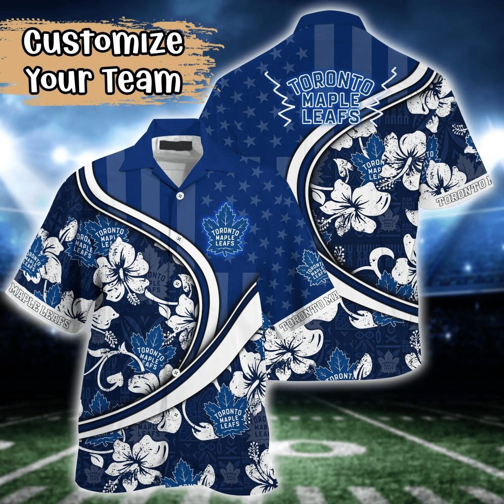 Toronto Maple Leafs Nhl Us Flag Hawaiian Shirt Custom Summer Aloha Shirt