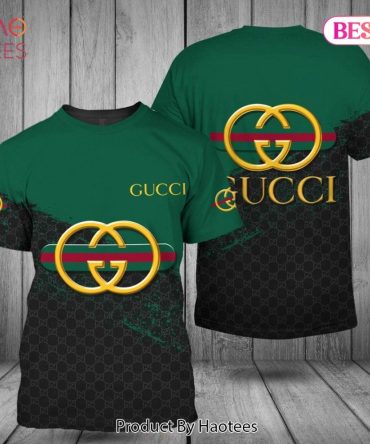 Gucci Brand Black Mix Green 3D T-Shirt Limited Edition