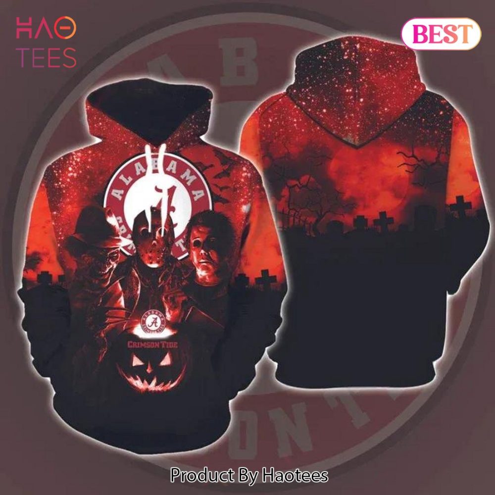 Alabama Crimson Tide Halloween And Michael Myers, Jason Voorhees, Freddy Krueger 3D Hoodie Alabama Gifts For Men