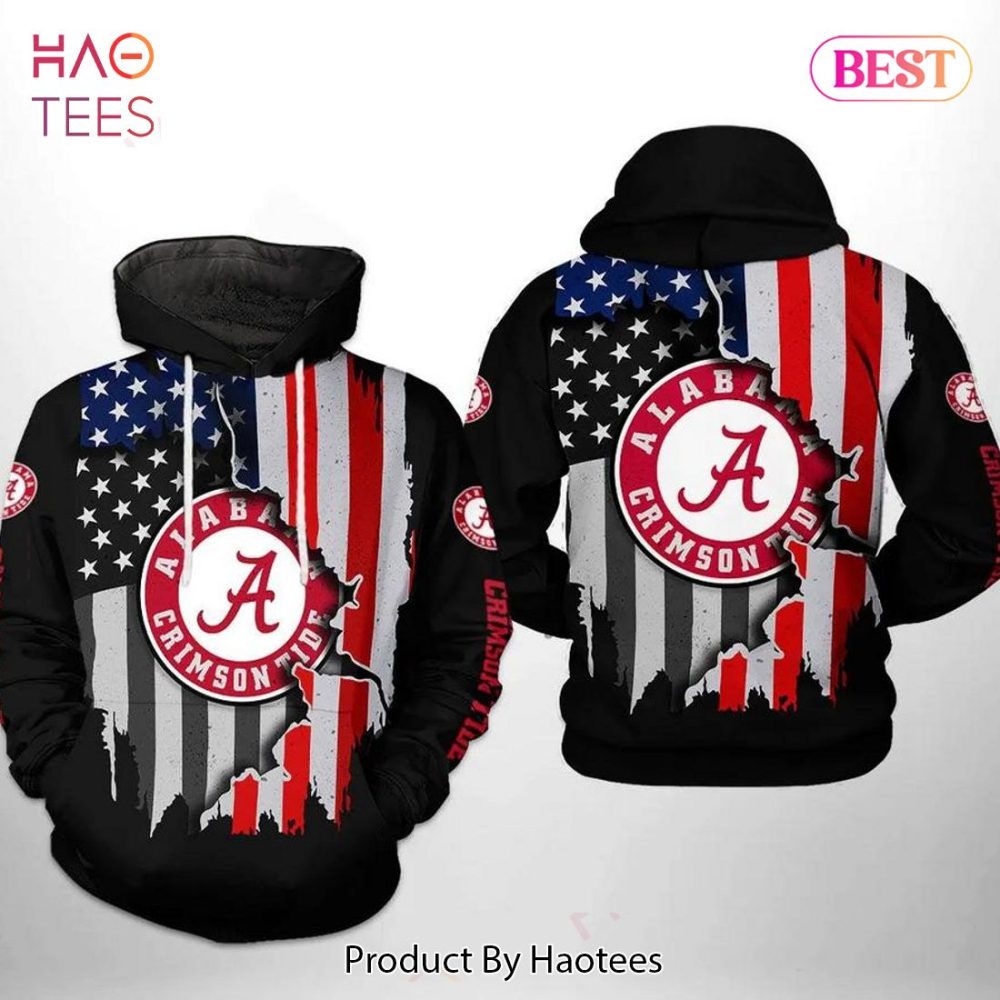 Alabama Crimson Tide With Flag American Distressed 3D Hoodie Ncaa Cheer Gifts