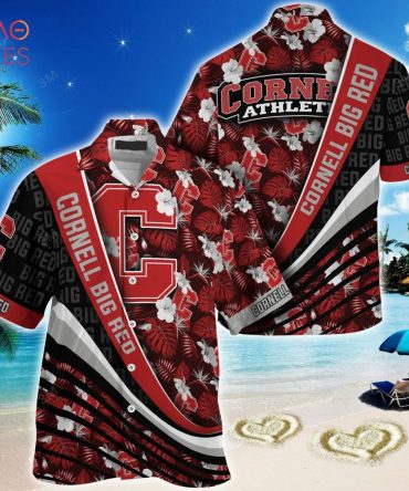 Cornell Big Red Summer Hawaiian Shirt, With Tropical Flower Pattern For Fans