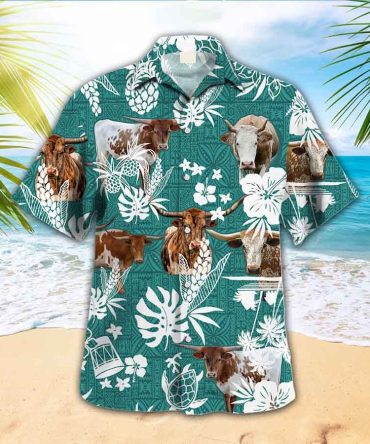 Trendy Hawaiian Shirt For Farm Lovers – Texas Longhorn Cow Trendy Hawaiian Shirt