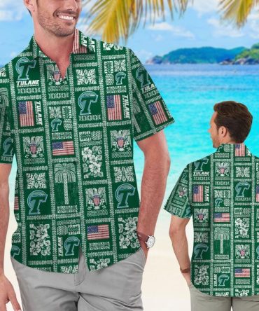 Tulane Green Wave Summer Commemorative Short Sleeve Button Up Tropical Hawaiian Shirt