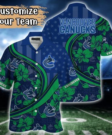 Vancouver Canucks Nhl Us Flag Hawaiian Shirt Custom Summer Aloha Shirt