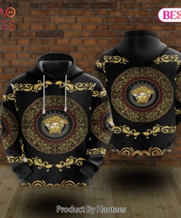 Versace 3D Hoodie Black Gold Luxury Brand Pod Design