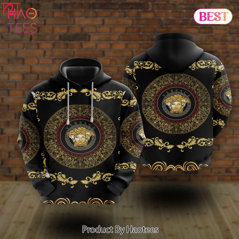 Versace 3D Hoodie Black Gold Luxury Brand Pod Design