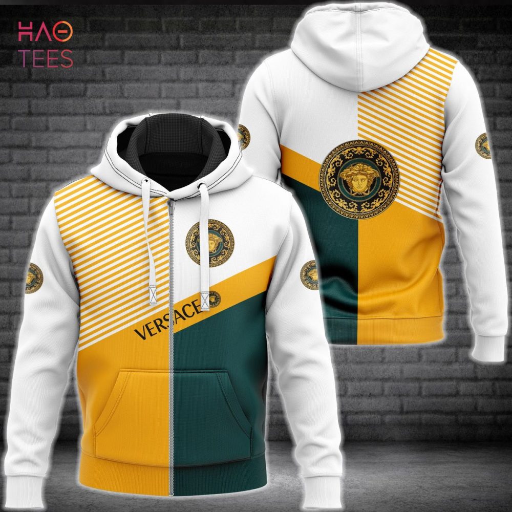 Versace White Green Gold Luxury Hoodie Limited Edition