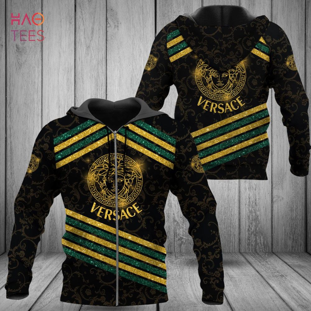 Versace Stripe Green Mix Gold Luxury 3D Hoodie Limited Edition