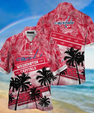 Washington Capitals Nhl Palm Tree Pattern Hawaii Shirt For Sports Fans Unisex Sport Hawaii Shirt
