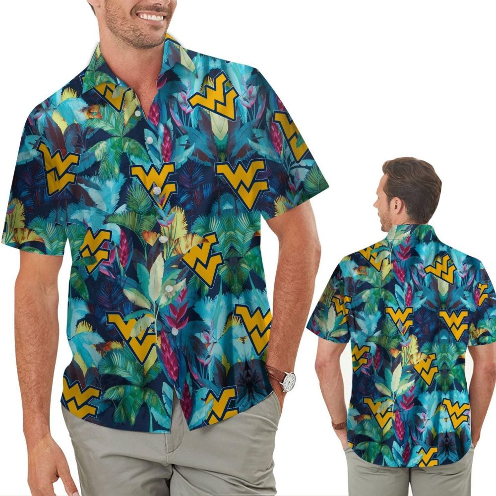 West Virginia Mountaineers Floral Tropical Men Women Short Sleeve Button Up Hawaiian Shirt