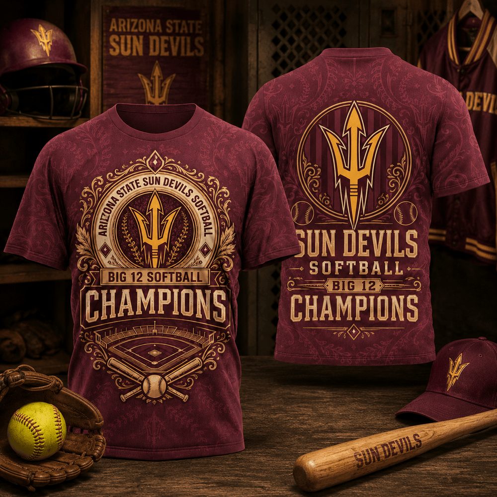 Arizona State Sun Devils , Premium Ncaa Softball Big 12 Champions 2026 3D T-Shirt Td