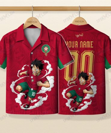World Cup 2026 Morocco X Op Luffy Awakening Tango Smoke Hawaiian Shirt