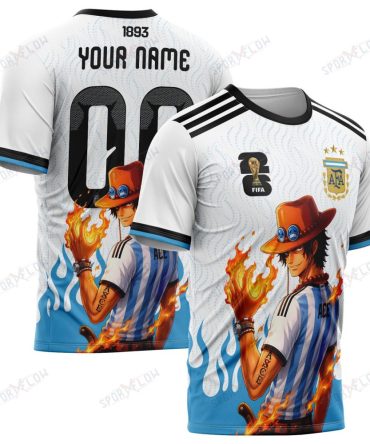 World Cup 2026 Argentina X Op Portgas D. Ace Fire Graphic All Over Print Jersey Shirt Hoodie