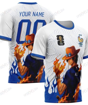 World Cup 2026 France X Op Portgas D. Ace Fire Graphic All Over Print Jersey Shirt Hoodie