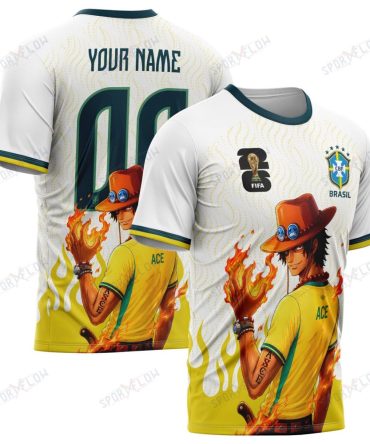 World Cup 2026 Brazil X Op Portgas D. Ace Fire Graphic All Over Print Jersey Shirt Hoodie