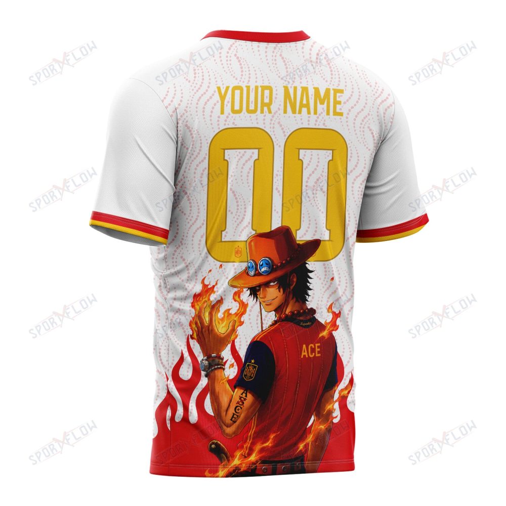 World Cup 2026 Spain X Op Portgas D. Ace Fire Graphic All Over Print Jersey Shirt Hoodie - Image 3