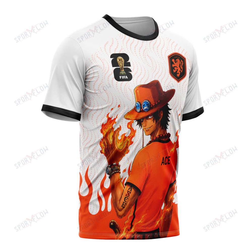 World Cup 2026 Netherlands X Op Portgas D. Ace Fire Graphic All Over Print Jersey Shirt Hoodie - Image 2